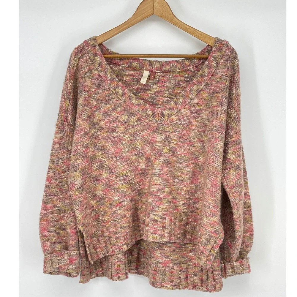Pilcro Anthropologie Deep‎ V-Neck Oversided Spacedye Slouchy Sweater Size M